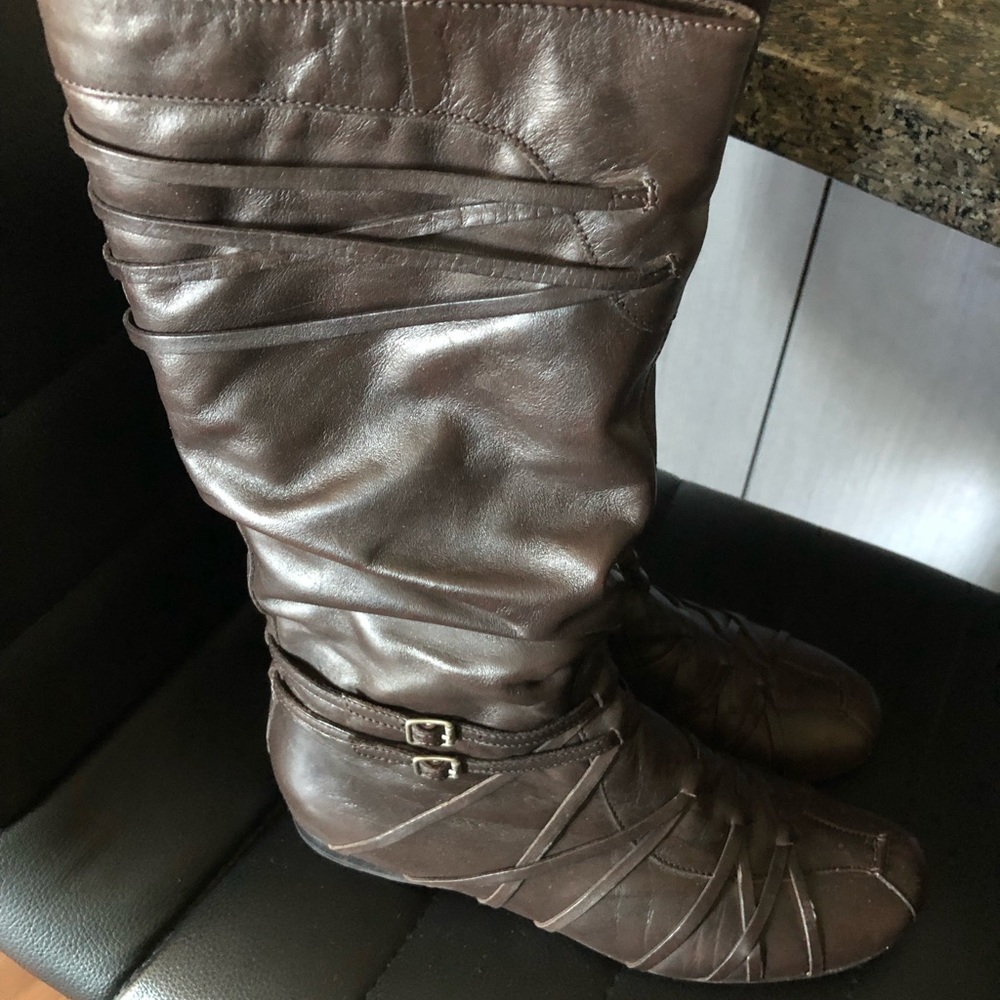 B2 Brown leather moto boots size 7